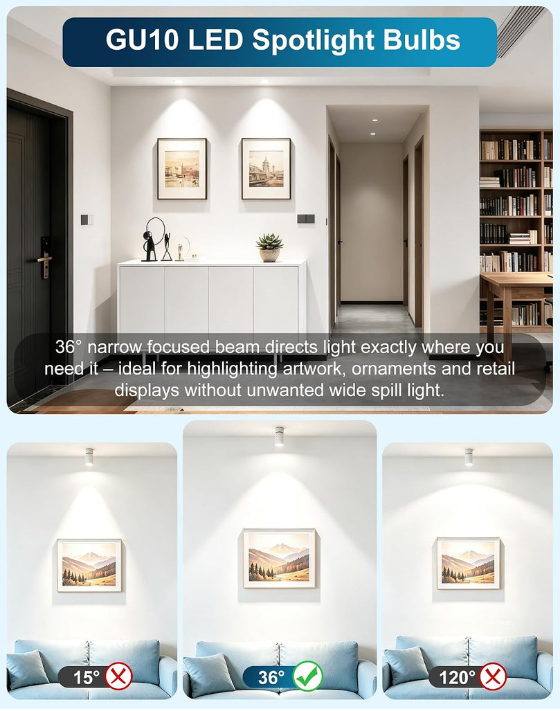 GU10 LED Bulbs 5000K Daylight White 5W 825LM AC100-240V Non-Dimmable 6-Pack