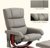 Modern Reclining Swivel Lounge Chair and Ottoman — Gray Faux Leather