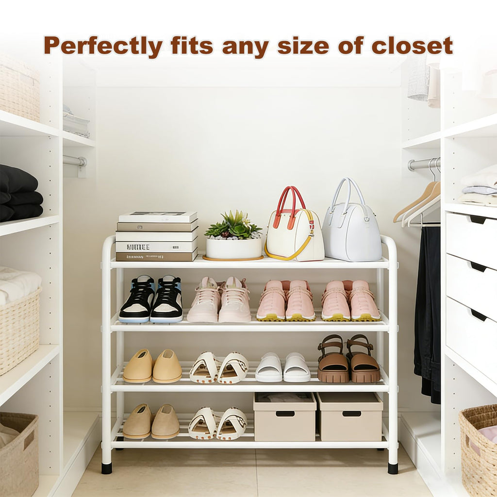 4-Tier Expandable Shoe Rack, Heavy-Duty Metal Organizer for Closet Entryway