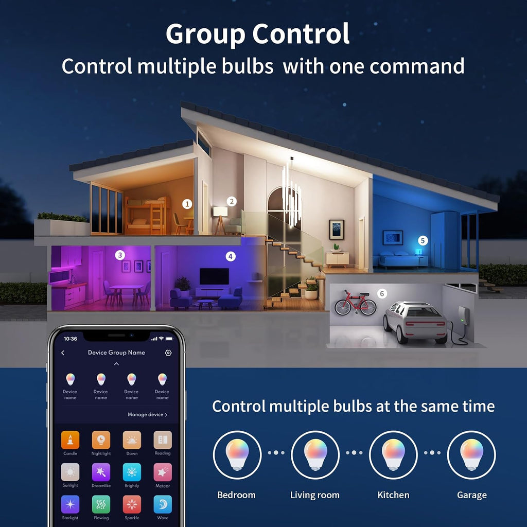 LED Light Bulbs, Smart Light Bulbs that Compatible with Alexa & Google Assistant, Color Changing Light Bulb, WiFi