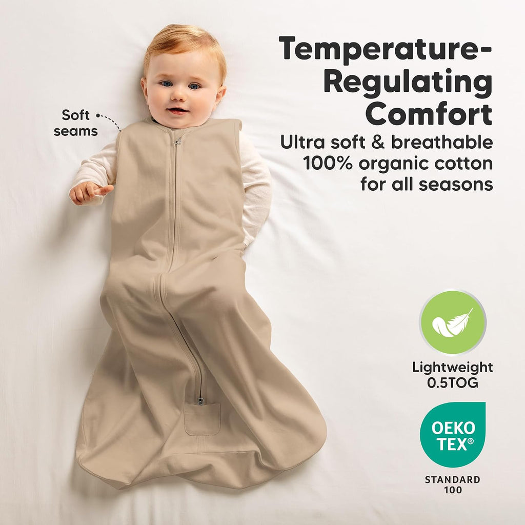 Pack Baby Sleep Sacks, Zipper Wearable Blanket,100% Cotton (Ecru, L)