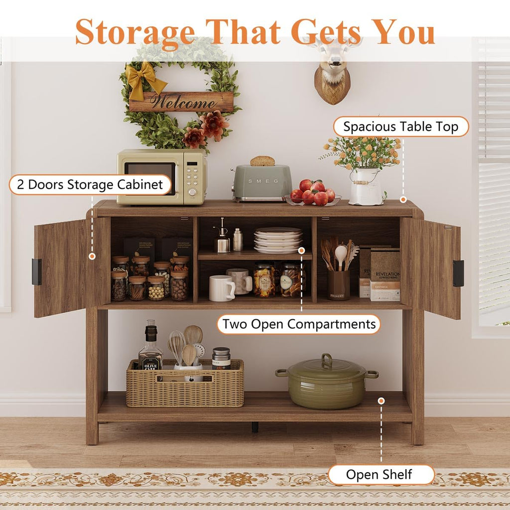 Farmhouse Console Table with 2-Door Cabinet, Retro Entryway Table with Storage Shelf, 43.31 inch Sofa Table Buffet
