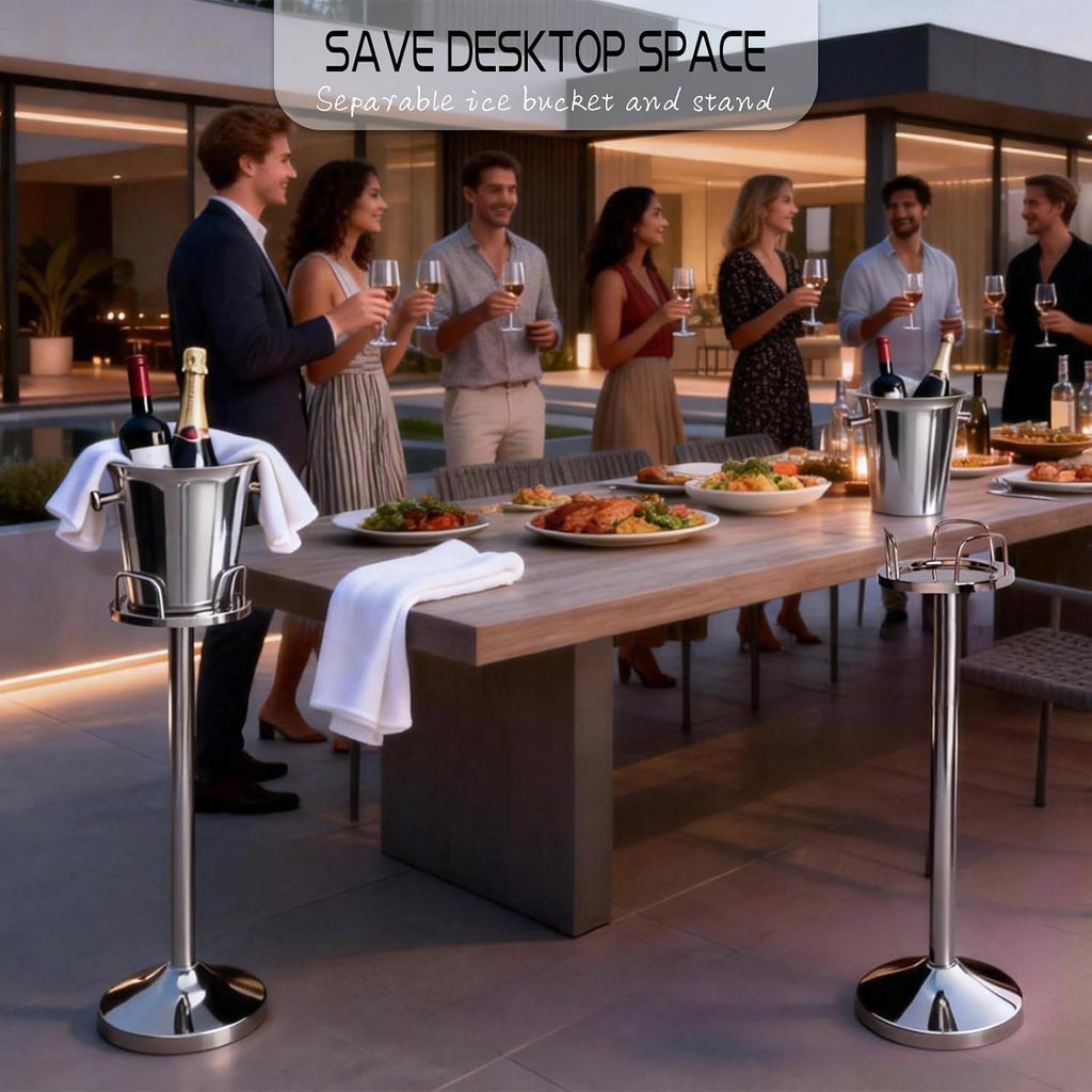 Ice Bucket with Stand Christmas Stainless Steel Standing Bucket Ice Cube Container, Wine Bucket on rack Gold