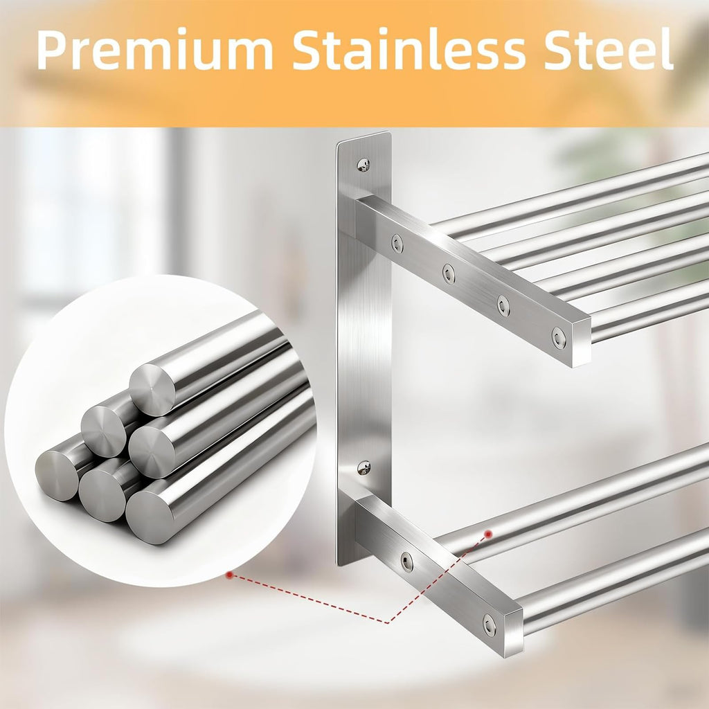 Towel Racks 24 inch, 2 Tier with Towel Bars, Brushed