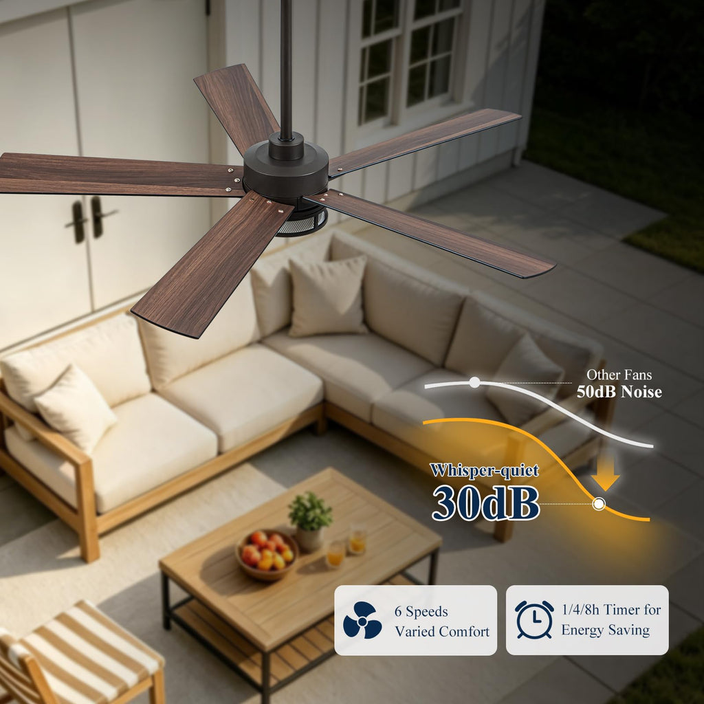 52 Inch Outdoor Waterproof Ceiling Fan with Light