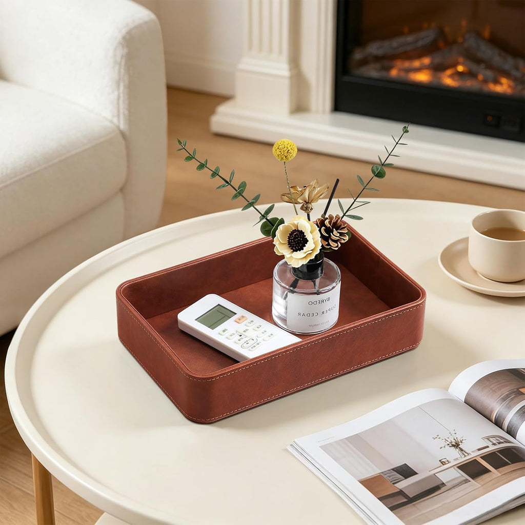 Valet Tray for Men, PU Leather Catchall Tray Nightstand Organizer