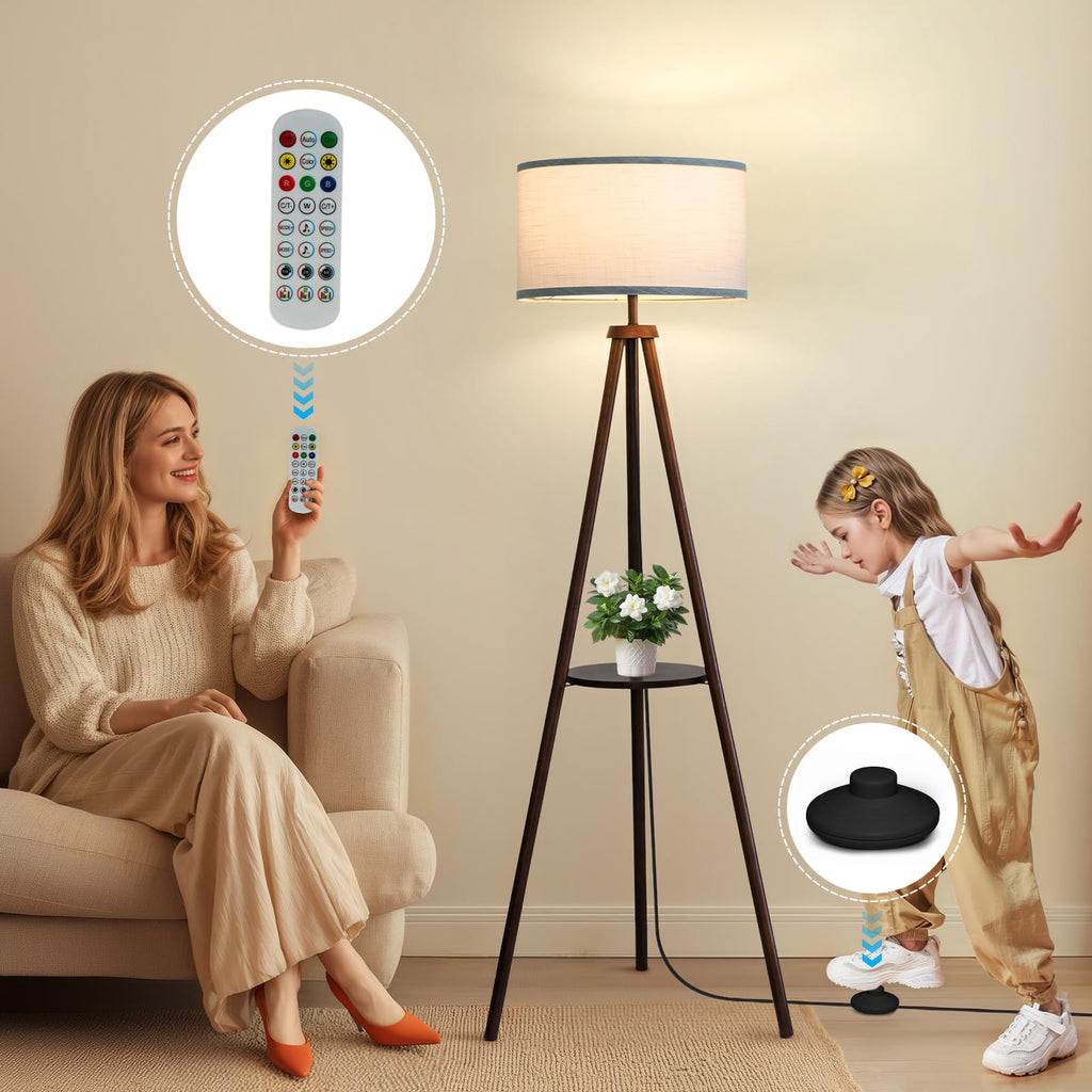 Floor Lamp with 3 Light Modes Adjustable- Wood Tripod Floor Lamp Modern LED Standing Lamps with Dimmable Brightness