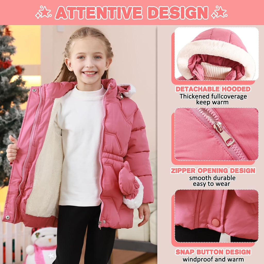 6T Toddler Girls Winter Coat Jacket Outwear Clothes Warm Overcoat Snowsuit Puffer Parka Fur Lined Hood Kids