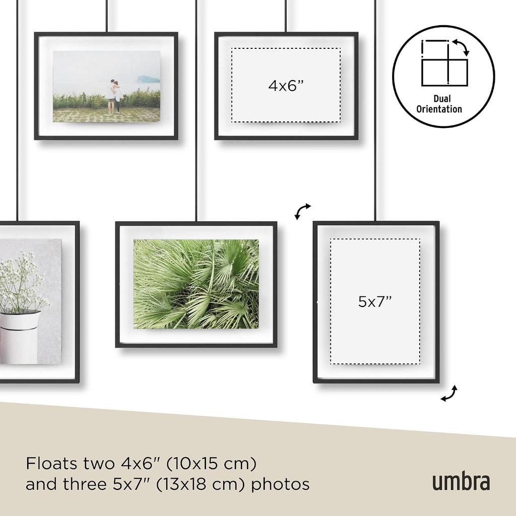Exhibit Picture Frame Set, Adjustable Wall Mount, Set of 5, Black | Steel construction, customizable layout