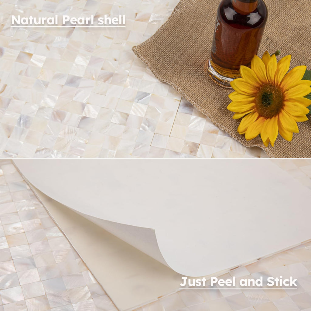 Mother of Pearl Peel and Stick Backsplash Sqaure Mosaic Tile Bathroom Wall Decor Pack of 6 Sheets