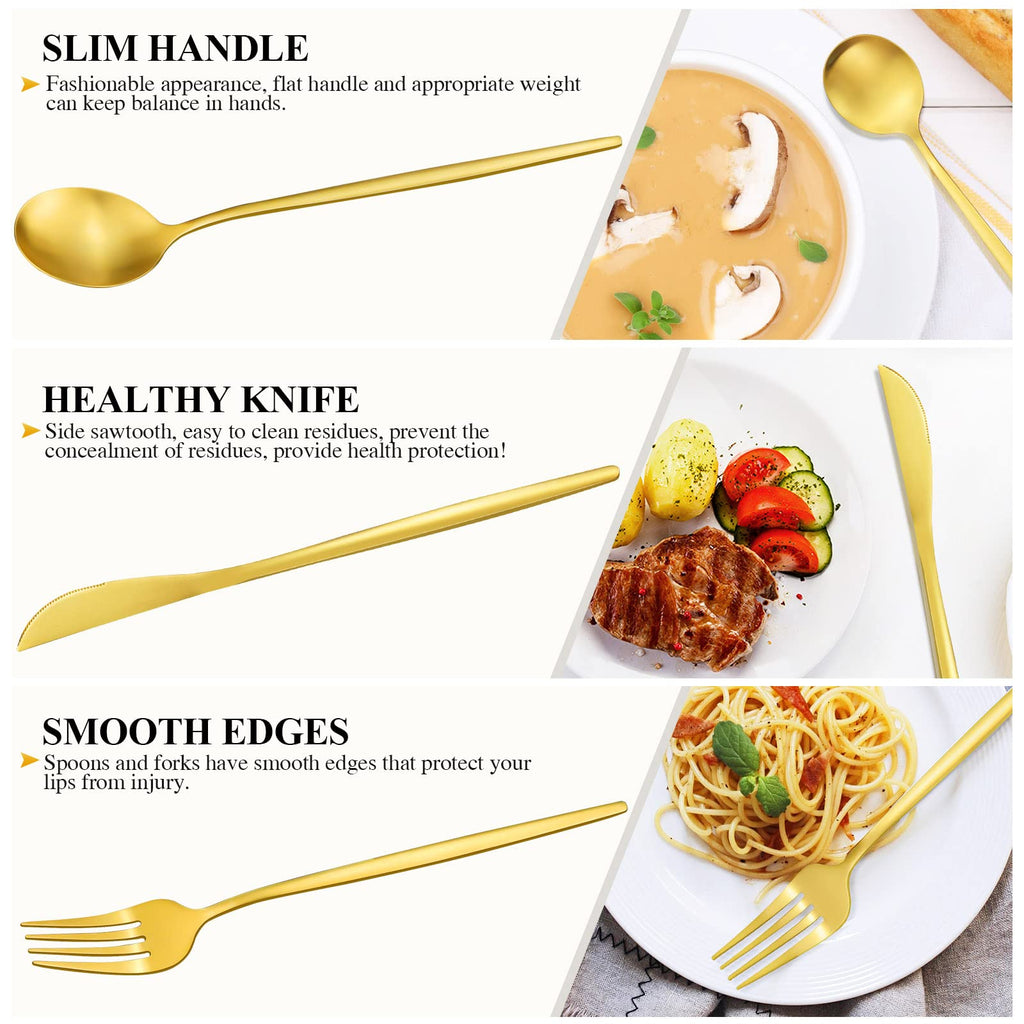 Gold Silverware Set for 8, Stainless Steel Flatware Set, 40-Pieces Cutlery Tableware set Include Spoons And Forks