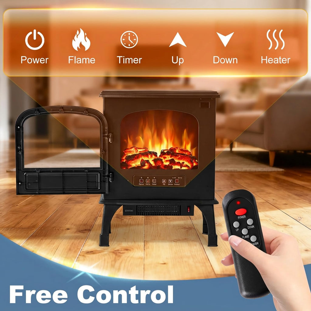 Electric Fireplace Heater, 26" Freestanding Electric Fireplace Stove with 3D Flame Effect & Remote Control, Stylish