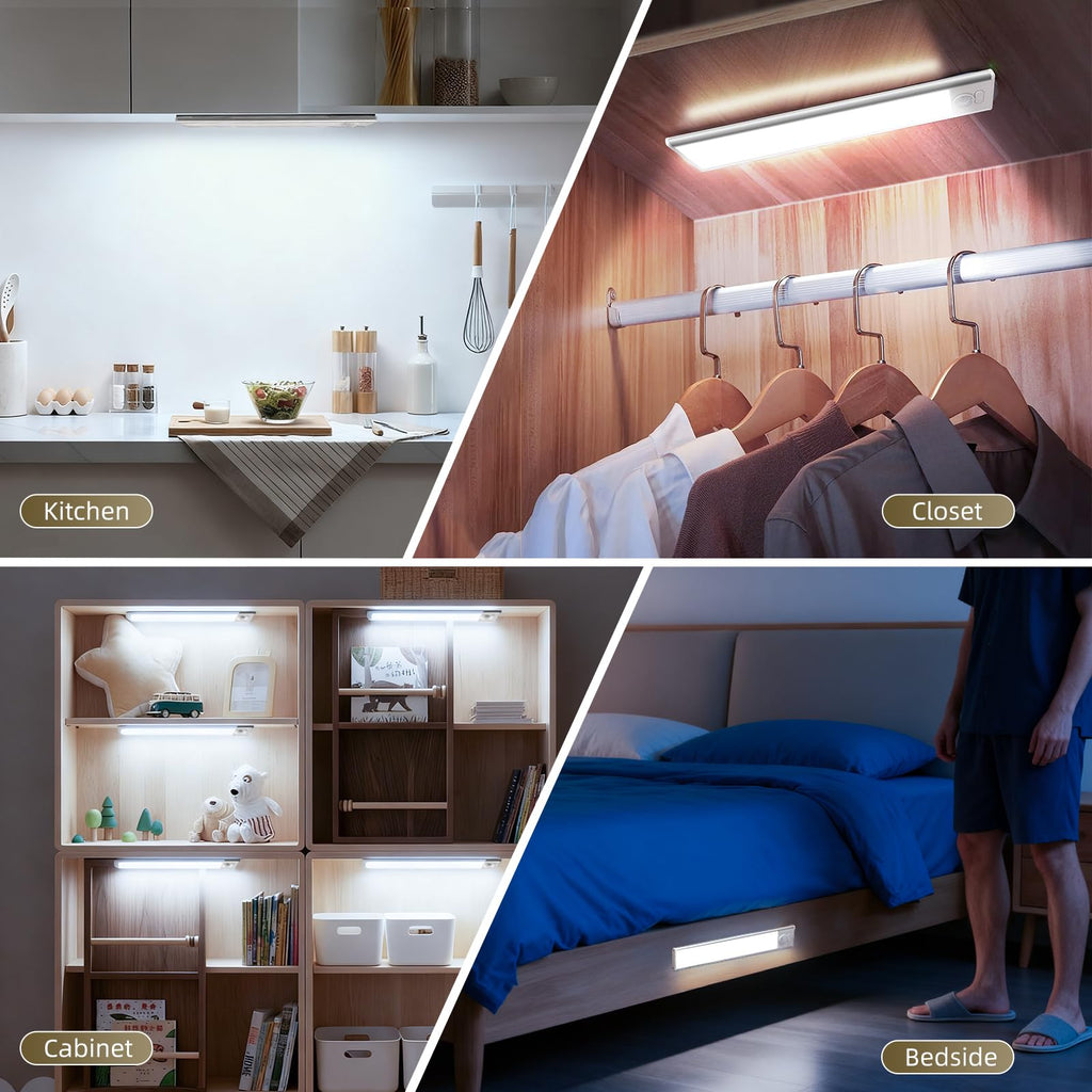 4 Pack Under Cabinet Lighting, Rechargeable Motion Sensor Light Indoor, Wireless Dimmable Magnetic Closet Lights, 32