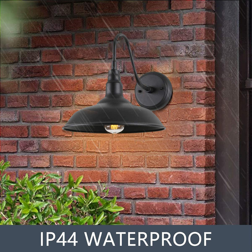 10in Dome Outdoor Barn Light with Wall Mount 2 Pack Black Exterior Gooseneck Lights Farmhouse Style Outdoor Barn Wall