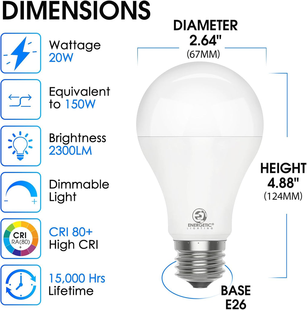 Energetic Dimmable A21 LED Bulb, 150 Watt Equivalent, Super Bright Light Bulb, Soft White 2700K, 2300LM, Brightest