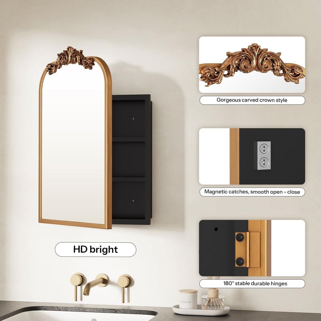 16x24 Inch Vintage Bathroom Medicine Cabinet Mirror Storage Gold