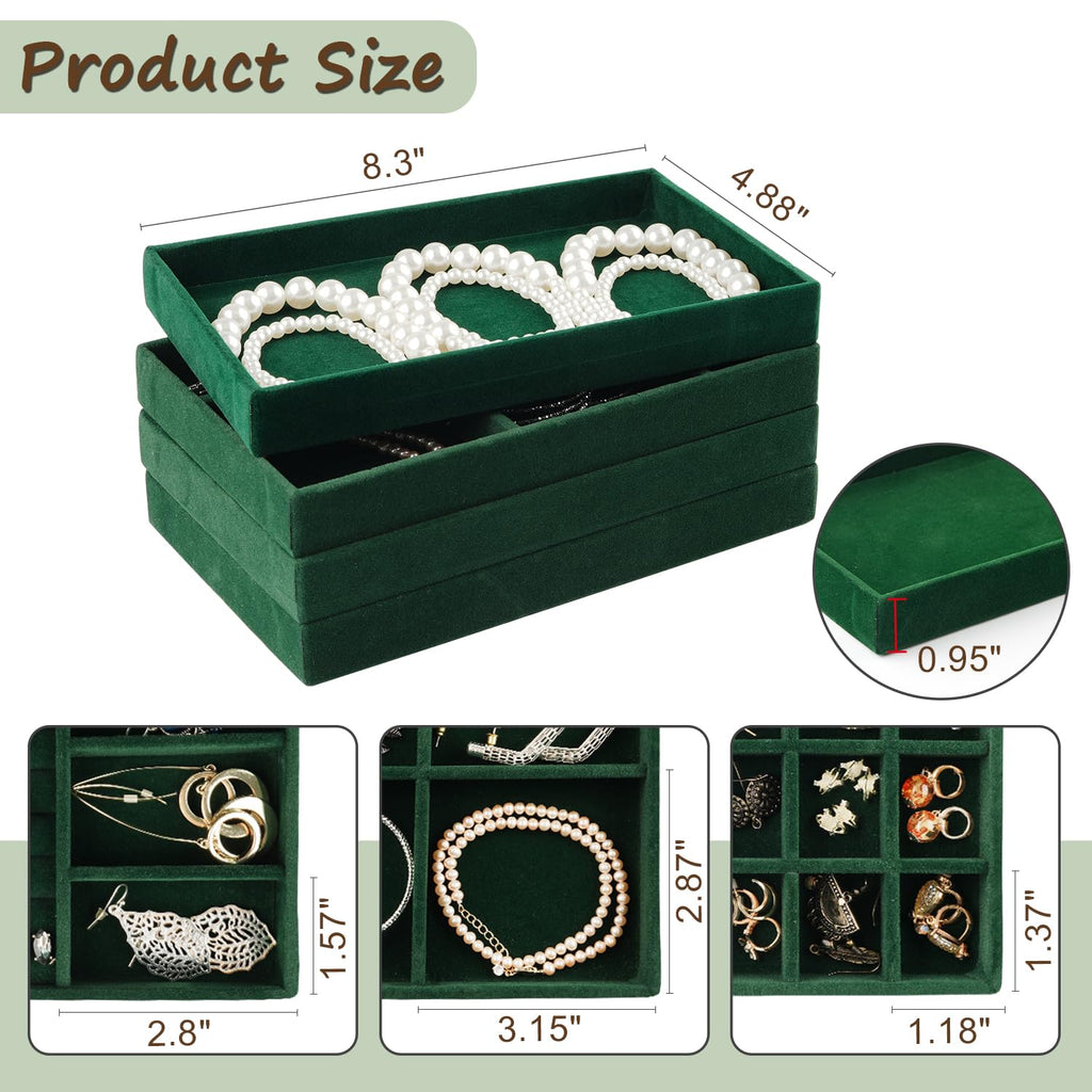 Jewelry Drawer Organizer, 8 Set of Stackable Velvet Organizer Tray, Drawer Inserts for Jewelry Organization, Showcase