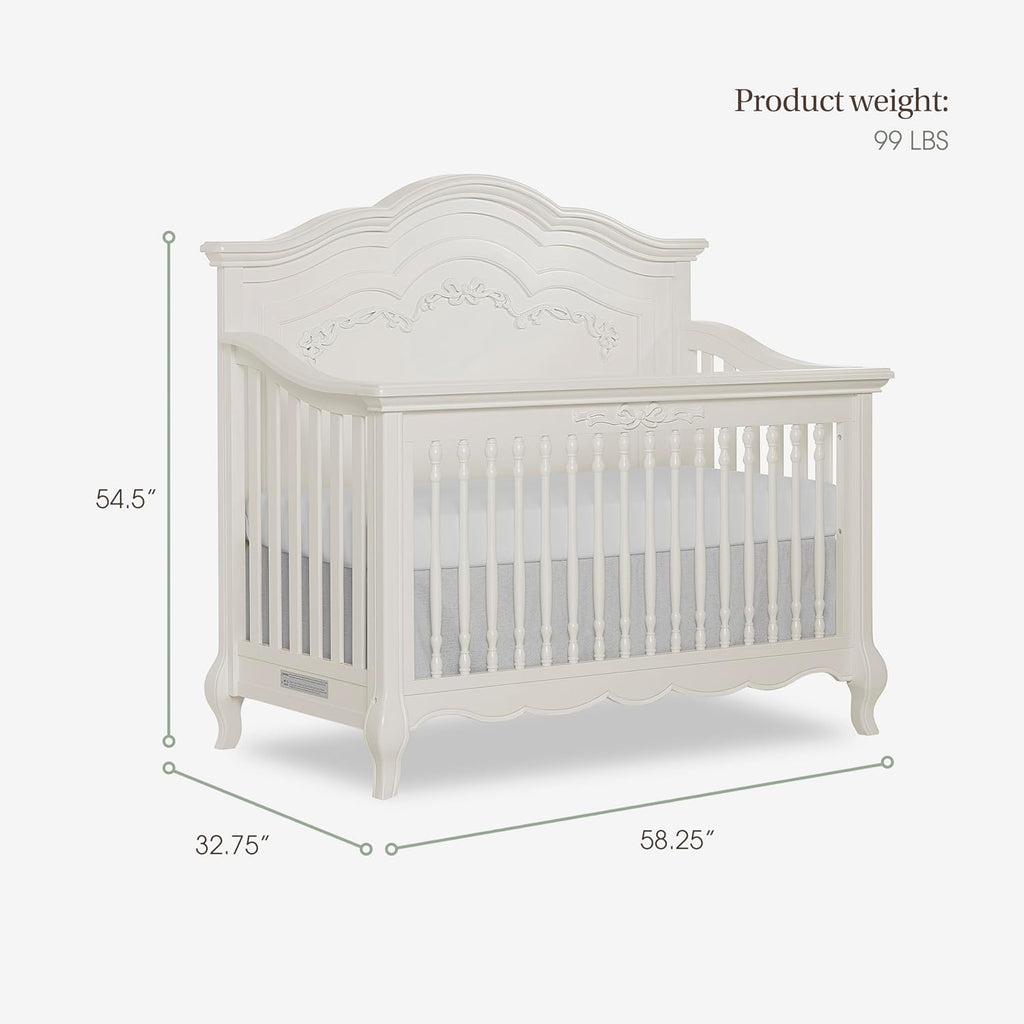 Aurora 5-in-1 Convertible Full Size Baby Crib, Ivory Lace | Wooden Nursery, 3-Position Mattress Support, Converts to