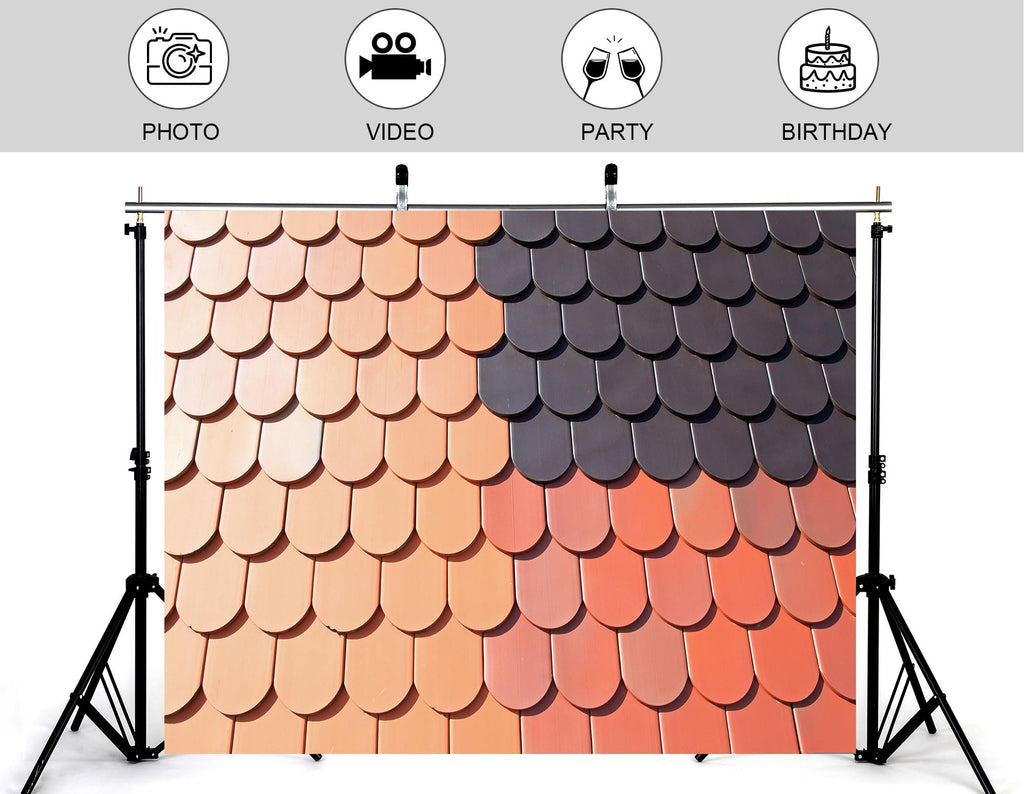 8x5ft Two Tone Clay Roof Tile Backdrop Terracotta Dark Grey Curved Slate Texture Background Tapestry Party Rustic