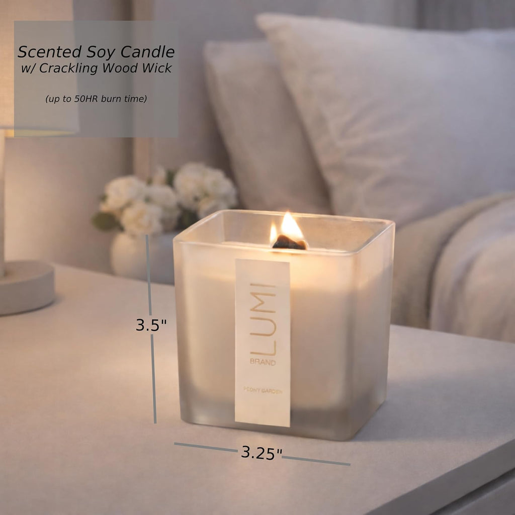 Luxury Aroma Gift Set | Peony Garden Scent - Reed Diffuser (200ml), Wood Wick Soy Candle (200g), Room Spray (50ml) |