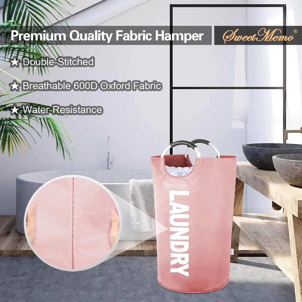 2-Pack Large Laundry Basket, Laundry Hamper Bag with Handles, 95L Pink