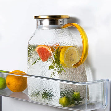Glass Pitcher With Lid and Spout, 1.8 Liter 60 oz Glass Pitchers With Handle And Lid, Jug Water Pitchers For Fridge