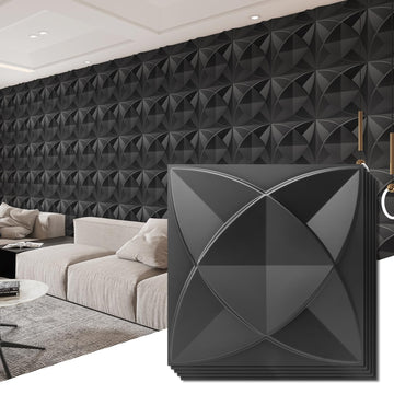 Waterproof 3D Textured PVC Decorative Wall Panels, 33-Pack, Black
