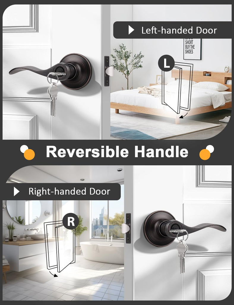 Oil Rubbed Bronze Keyes Entry Door Locks Wave Handle Lever, 1Pack