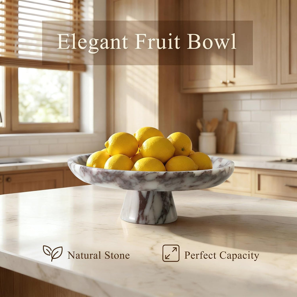 Natural Marble Fruit Bowl, Pedestal Bowl,Calacatta Viola | Natural marble pedestal bowl for fruit, keys, and decor on
