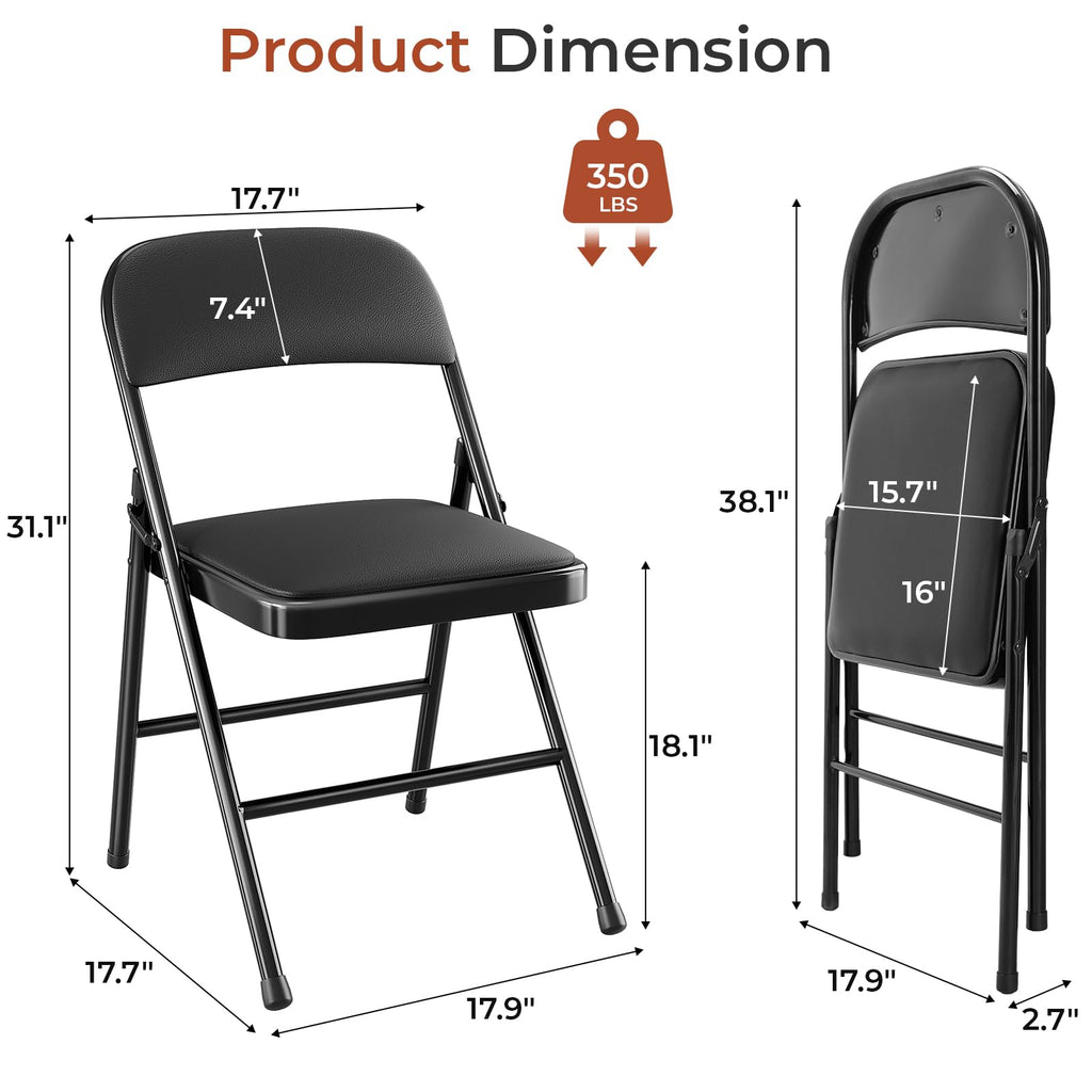 8 Pack Leather Padded Folding Chair w/Reinforced Metal Frame, Black