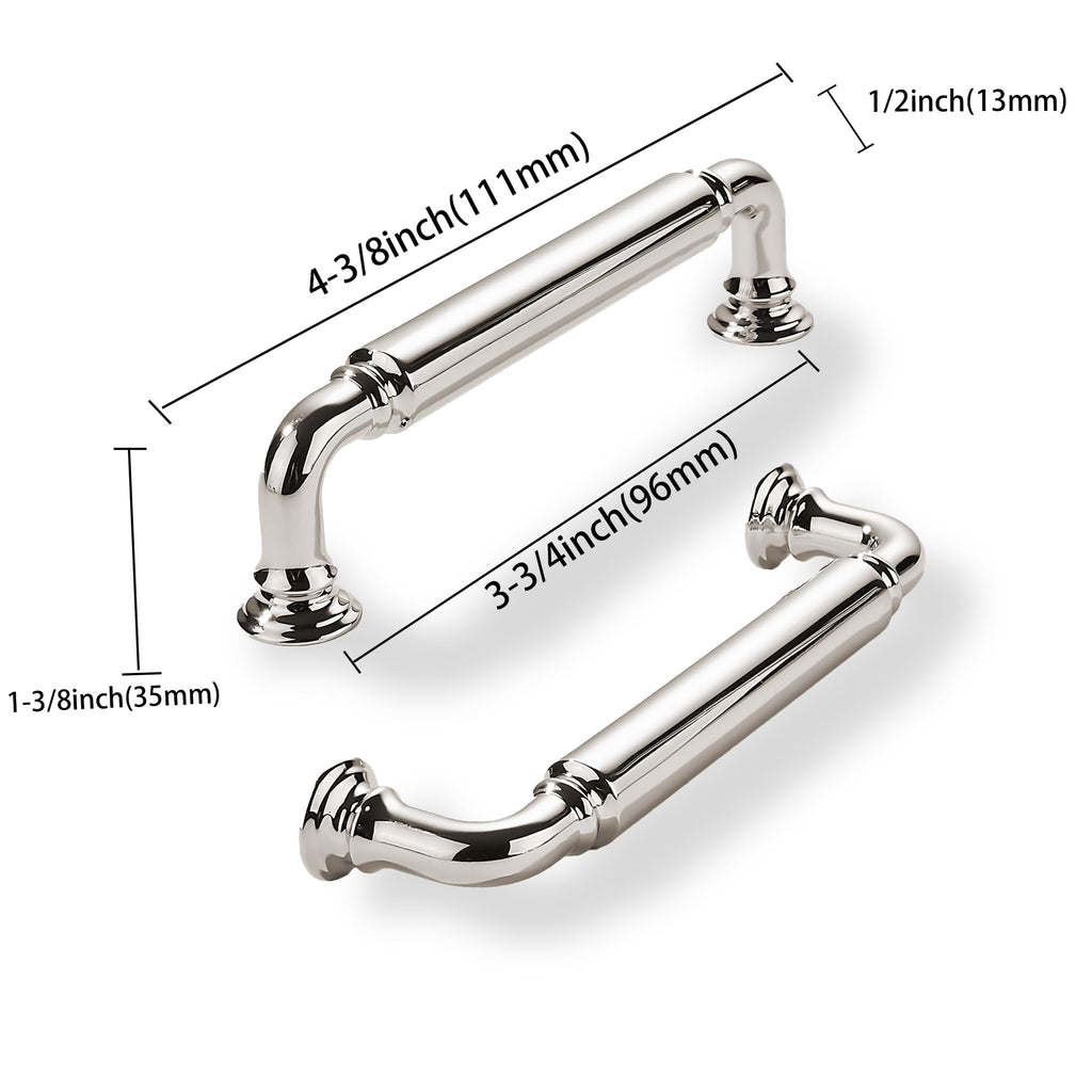 2-Pack Polished Nickel Heavy-Duty Solid Cabinet Pulls, 3-3/4 Inch (96mm) Hole Center, Drawer Pulls, Cabinet Hardware