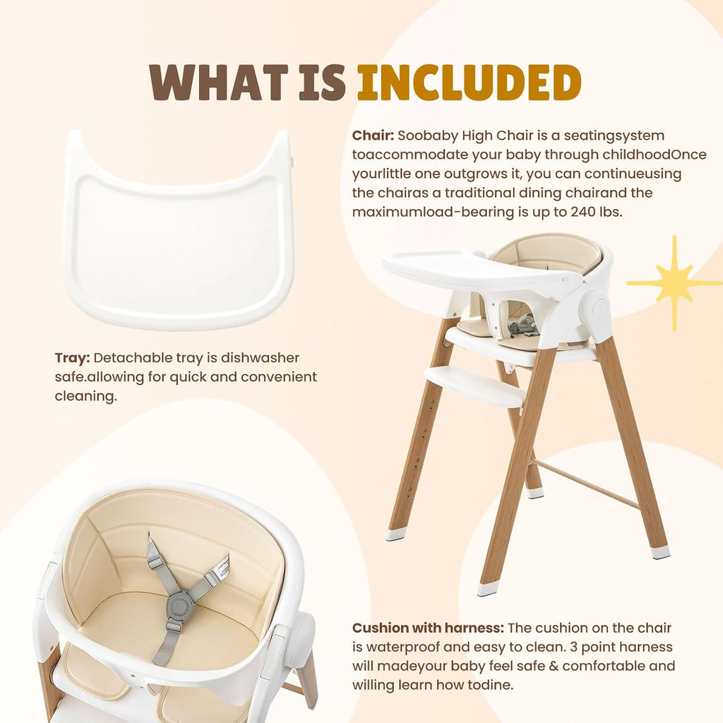 Convertible High Chairs for Babies & Toddlers. 5-in-1 Adjustable High Chair with Removable Tray, Easy to Clean