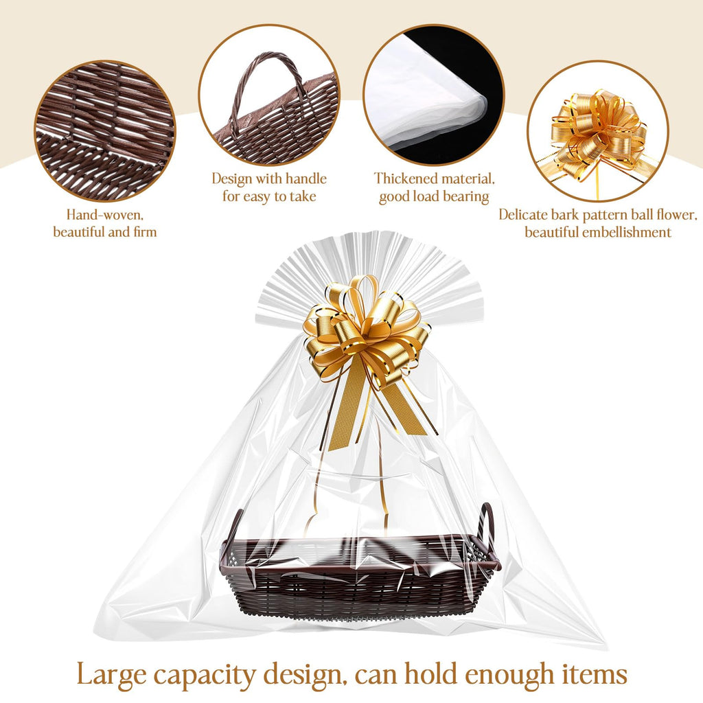 4 Set Large Baskets for Gift Empty with Handle, Brown Color