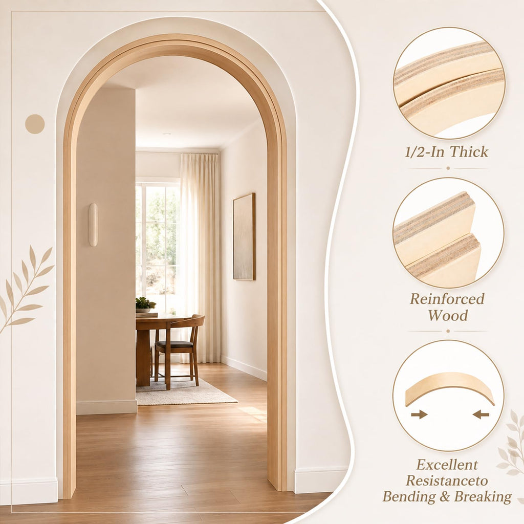 2 Pcs 12 x 12 x 3.5 Inches Wooden Doorway Arch Corner Kit with Screws Wood Rounded Arch Trim for Drywall Wall