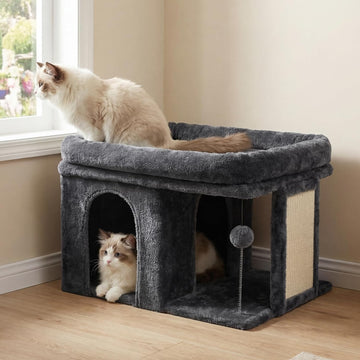 Cat Tree, 14" Cat Tower with Large Cat Bed & Condo