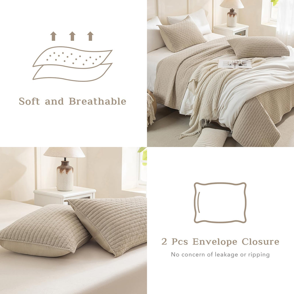 128"x120", Stone-Washed Cotton Wheat King Quilt Bedding Set Oversized, 3 Pieces Soft Lightweight Extra Large Farmhouse
