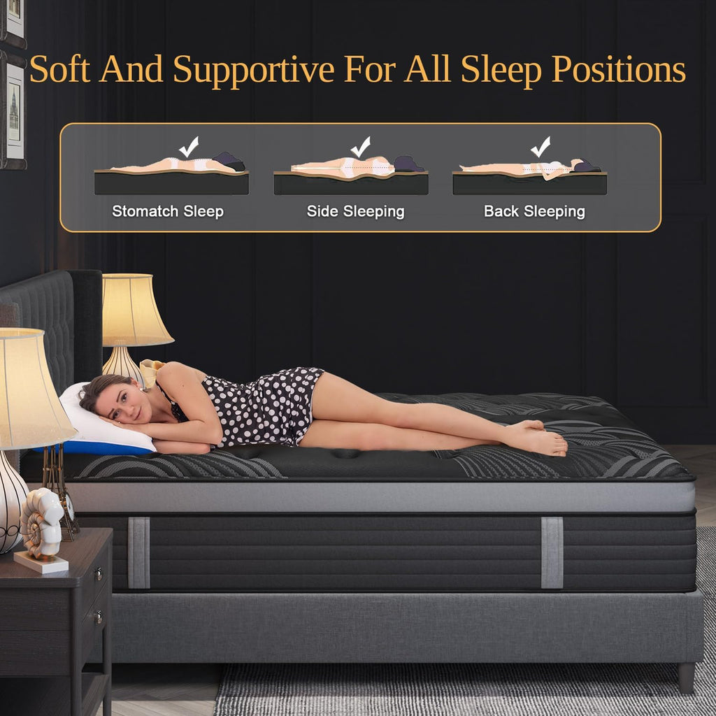 Queen Mattress, 14 Inch Hybrid Mattresses, Medium-Firm Feel with Pocket Springs & Cooling Gel Memory Foam