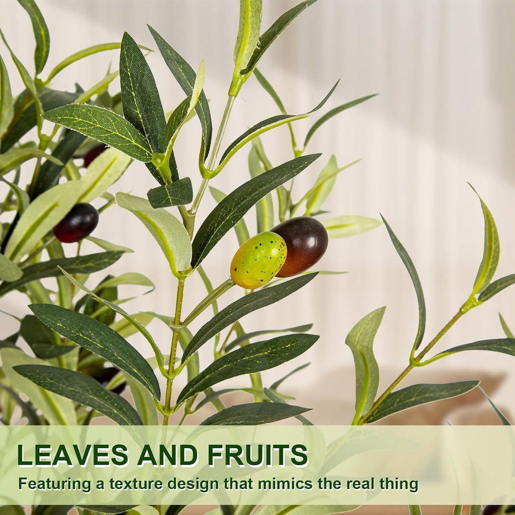 Artificial Olive Tree 6FT Tall Faux Olive Tree Artificial Indoor with Natural Wood Trunk and Lifelike Fruits