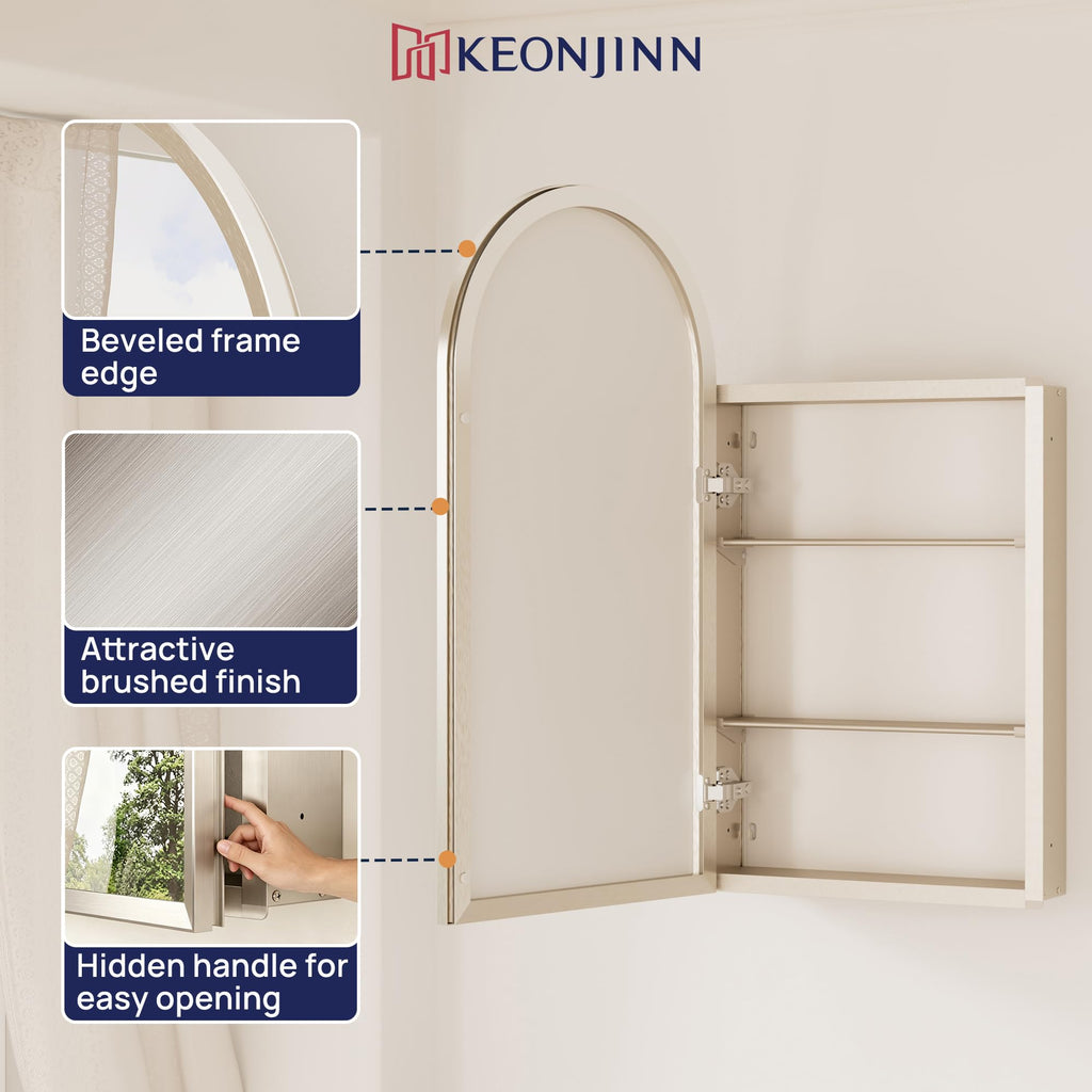 Arched Medicine Cabinet with Mirror 16" x 30", Brushed Nickel