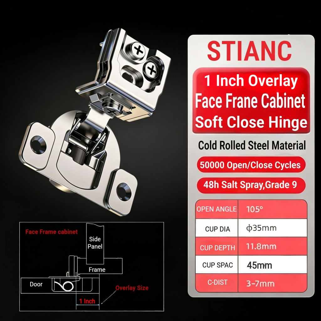 2 Pack 1 Inch 3D Overlay Soft Close Cabinet Hinges for Face Frame Kitchen Cabinet, 3 Way Adjustability, Self Closing