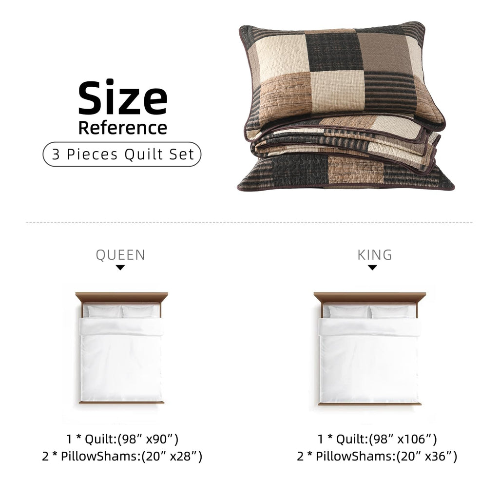 100% Cotton Quilt Set, Farmhouse Plaid Rustic Bedspread