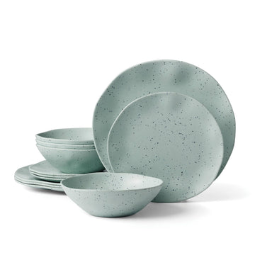 Terrazzo Melamine Mint 12 Piece Dinnerware Set, Lightweight Melamine Material