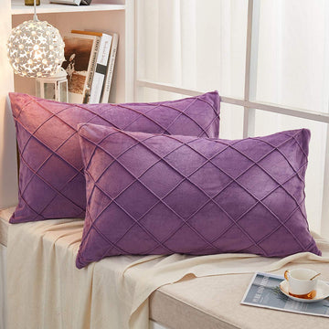Diamond Pinch Pleated Crystal Velvet Pillowcases 2 Pack Solid Pintuck Throw Cushion Cover Decor Hidden Zipper Closure