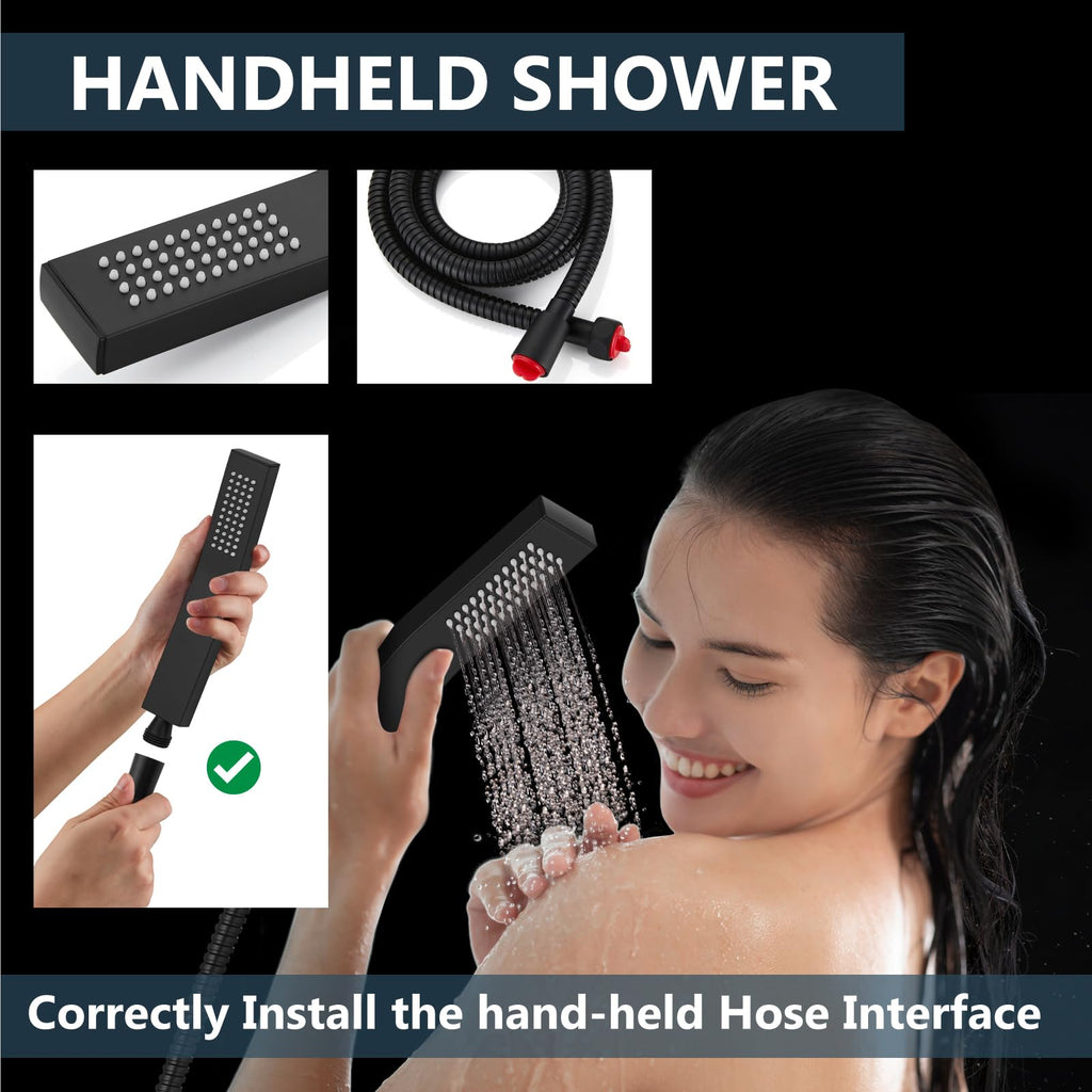 Ceiling Shower Faucet Set with Handheld 12" LED Head Matte Black