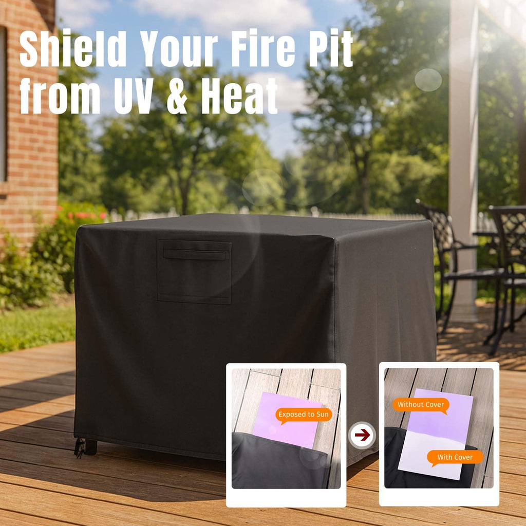 32 Inch Fire Pit Cover Square, Fits for 28-32 Inch Outdoor Fire Pit Table, Waterproof Layer & Double Stitching with