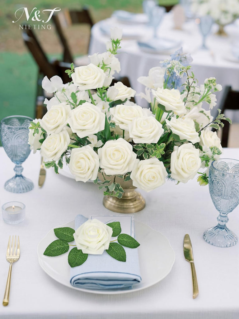 Artificial Roses Flowers Real Touch Fake Flower with Stem Decorations, 25Pcs