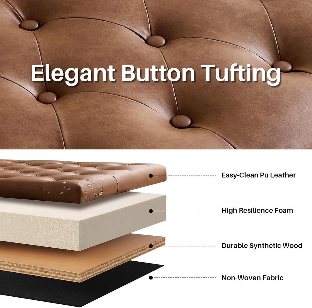 63.8" Storage Bench Faux Leather End Of Bed Bench With Storage | Upholstered Ottoman Foot Rest With Rolled Arms