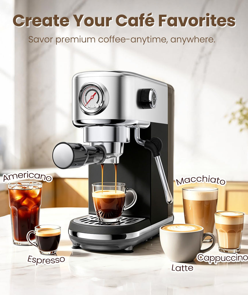 Espresso Machine, Espresso Coffee Machine with Milk Frother, Black
