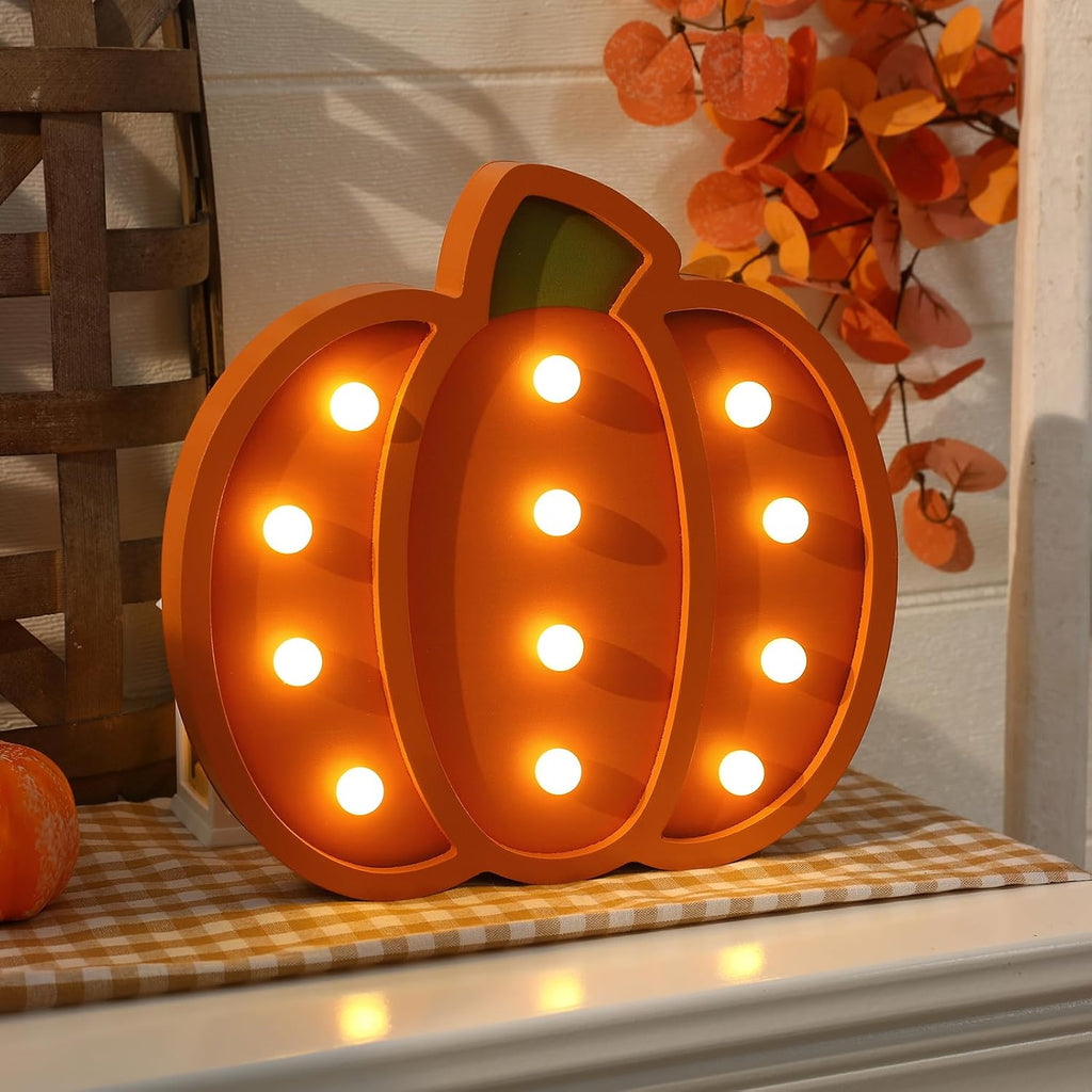 Fall Decor-Fall Decorations-Light Up Wooden Pumpkins | Handmade Pumpkins with Light for Thanksgiving Halloween Home