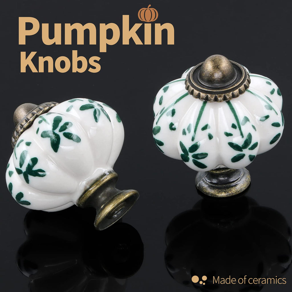 6pcs Ceramic Pumpkin Knobs - Green Flower